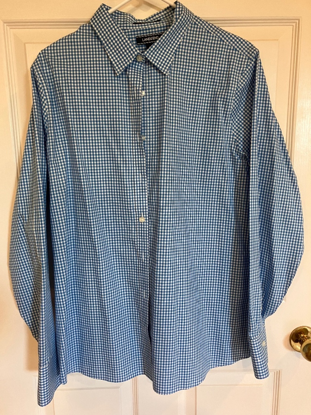 Lands End Blue Gingham Oxford button down  16T